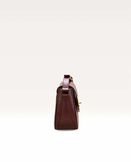 Rita burgundy leather handbag with signature clasp – Belmar